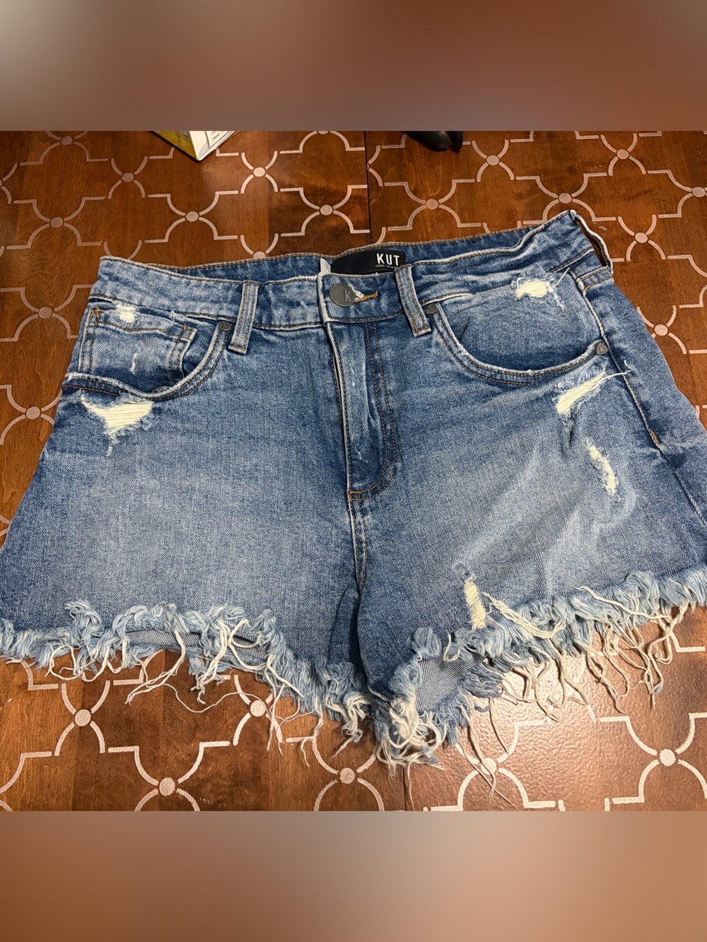 Kut from the Kloth Distressed Light Blue Frayed Denim Shorts